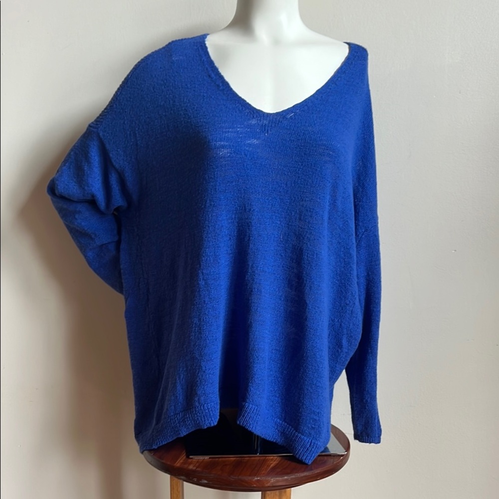 LOFT Blue V-Neck Sweater Casual Knit